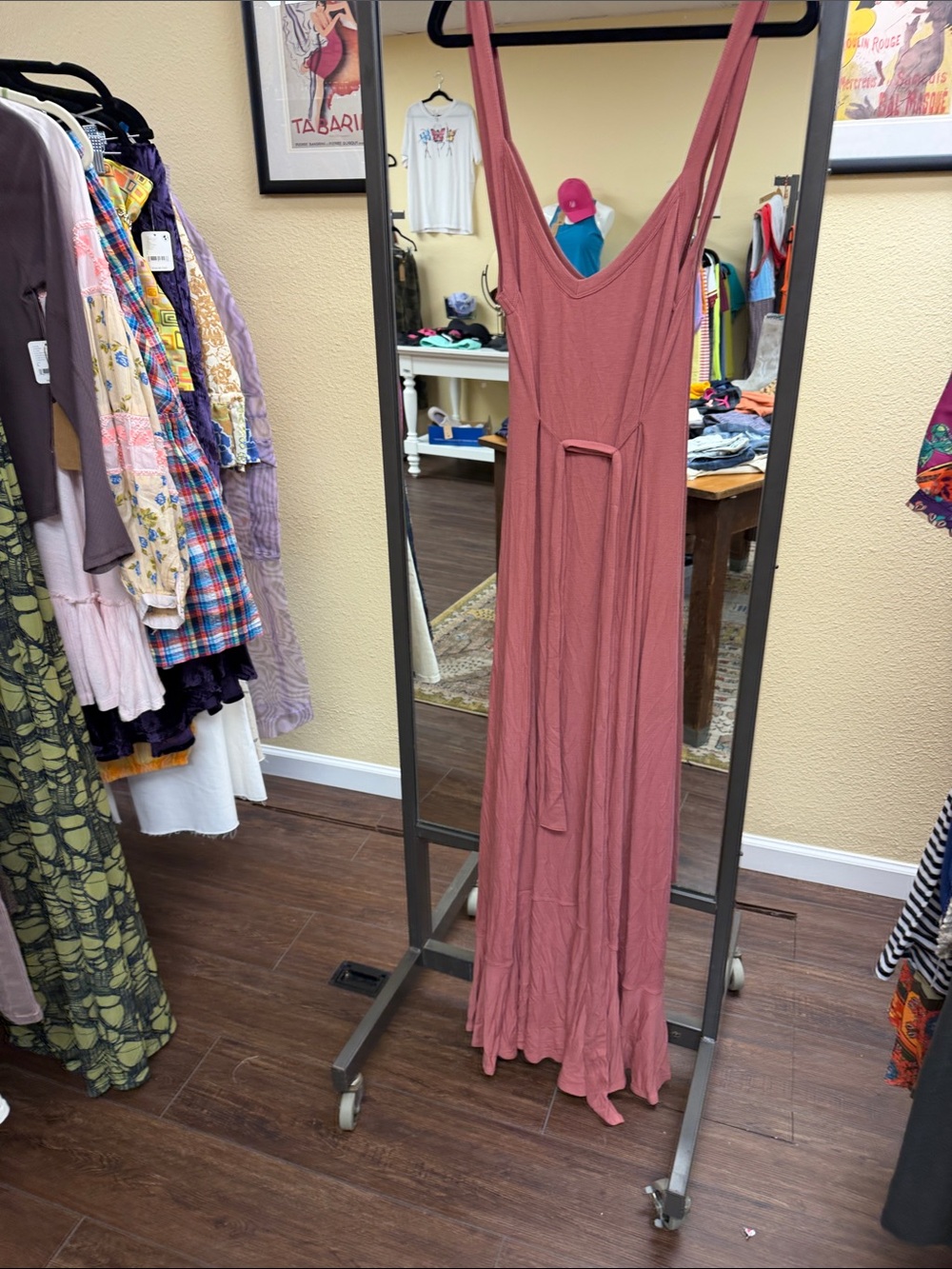Free People Dusty Rose Sleeveless Maxi Dress with Waist Tie